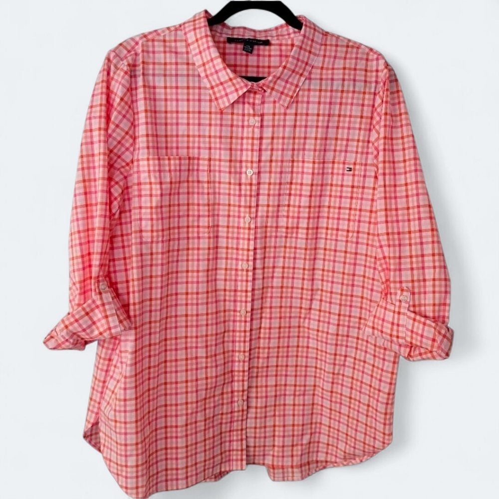 Tommy Hilfiger Pink Plaid Button-Up Shirt - Women